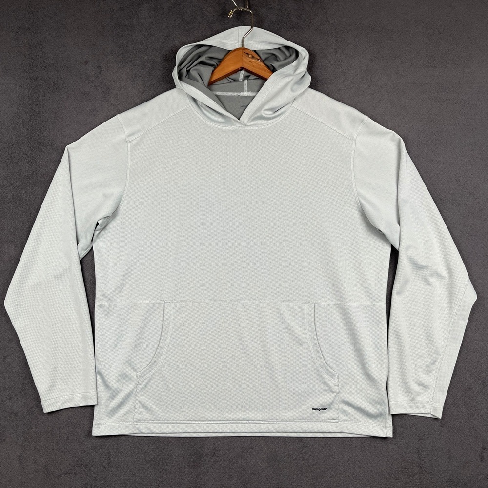 Patagonia Lightweight Sun Hoody Mens XL Light Gray Long Sleeve Pullover 26652